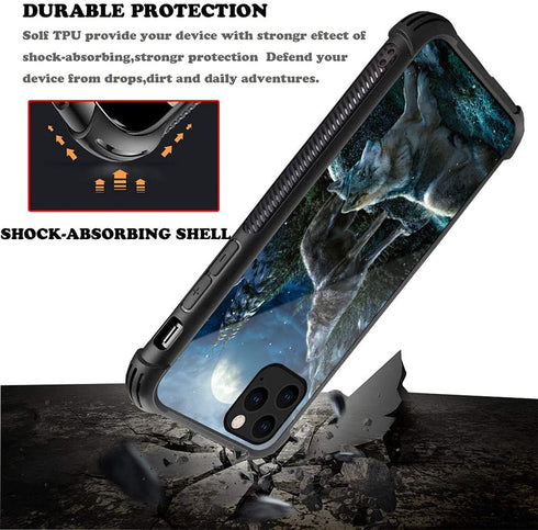 DJSOK Case Compatible with iPhone 11, Wolf Moon Night Case for Man Boys Girls Shockproof Rugged Cover
