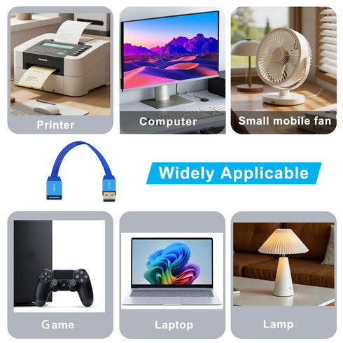 YINGAYOU 3.0 5Gbps 12V 3A 1 m/3.3 USB Extension Cable Flat Flat USB Male Female Extension Cable for Devices Such as