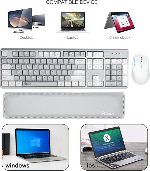 Wireless Keyboard and Mouse Combo with Wrist Rest, 2.4G Full-Sized Keyboard and Mouse, Dual-System for Computer/Laptop