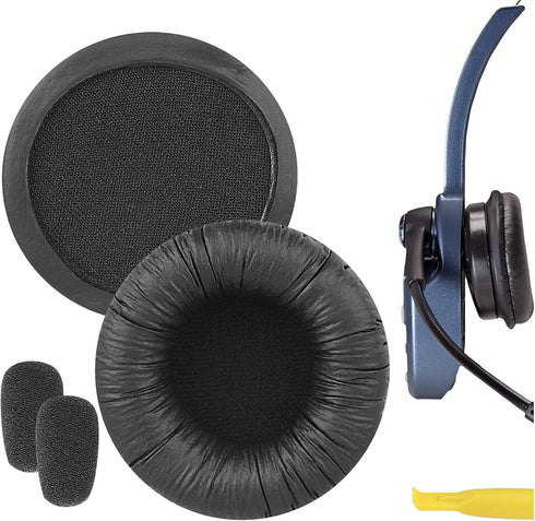 Geekria QuickFit Leatherette Replacement Earpads + Mic Foam for BlueParrott B250-XT Plus, B250-XT, B250-XTS, B250, B150
