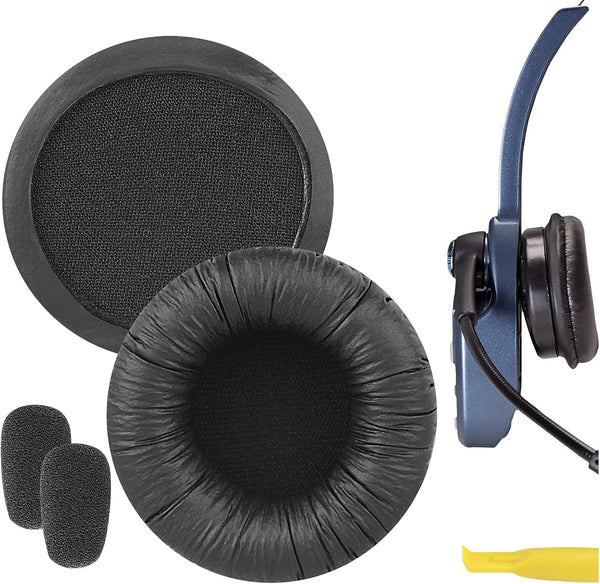 Geekria QuickFit Leatherette Replacement Earpads + Mic Foam for BlueParrott B250-XT Plus, B250-XT, B250-XTS, B250, B150