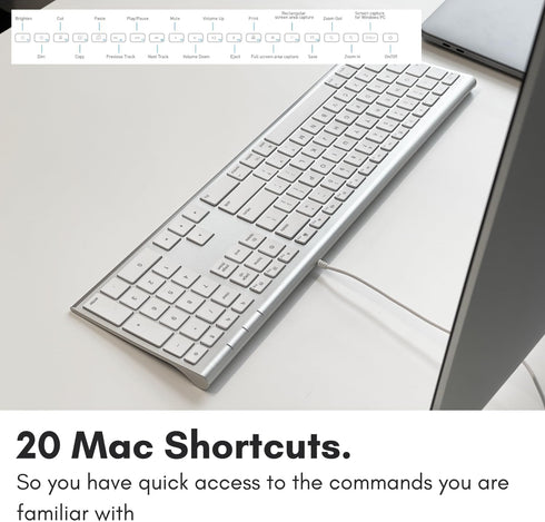 Macally Ultra Slim USB Wired Computer Keyboard, Full Size for Apple & Windows, Low Profile