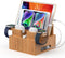Pezin & Hulin Bamboo Charging Station Organizer for Multiple Devices, Desktop Docking Station with 5 Cables, NO Charger