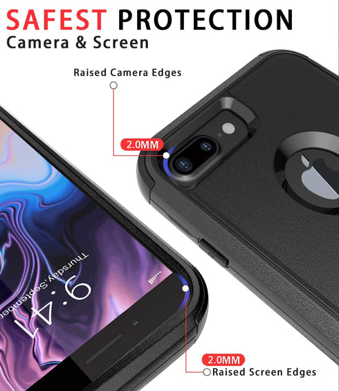 Diverbox Heavy Duty Shockproof Phone Cover for Apple iPhone 8 Plus & 7 Plus, Dust-Proof Protection - Black