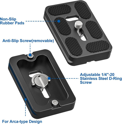 CAVIX 60mm (37g) 1/4Screw (PU-60) Aluminum Alloy Universal Arca-Swiss Quick Release Plate, Compact & Lightweight