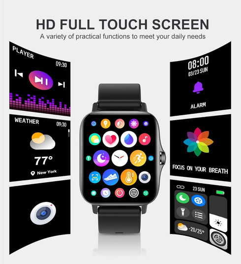 Iaret Smart Watch for Women Men, Fitness Tracker, Waterproof Smartwatch with 1.7" HD Touch Screen, Pedometer, Black