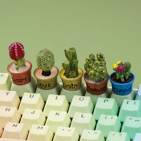 Wonhibo 5 PCS Cactus Keycaps for Cherry MX Keyboards - Cute Multicolor OEM