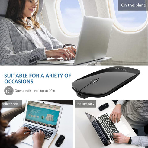 FENIFOX Slim Mini Bluetooth Mouse - Whisper-Quiet Portable Wireless Mice, Rechargeable, Compatible with Laptop, PC,