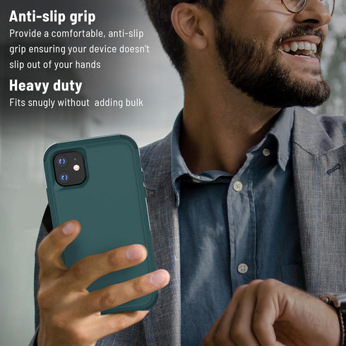 iPhone 11 Case with Screen Protector, Heavy Duty 3-Layer Shockproof Protection, Military Grade, Dark Green, 6.1"