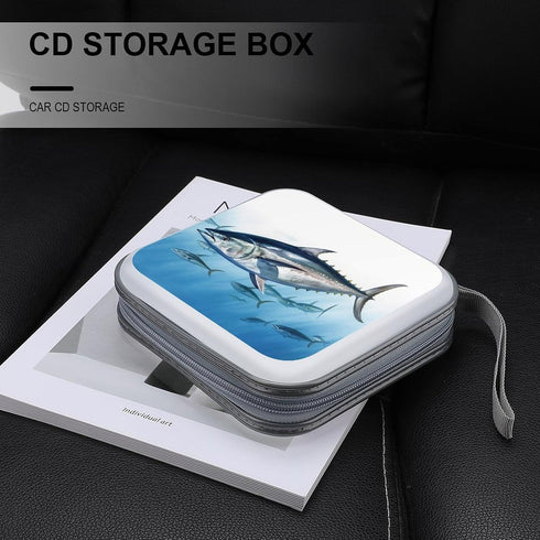 LZQPOEAS 40-Disc Bluefin Tuna Thunnus Capacity Cd Storage Wallet With Handle, Protective Travel Case For Dvds
