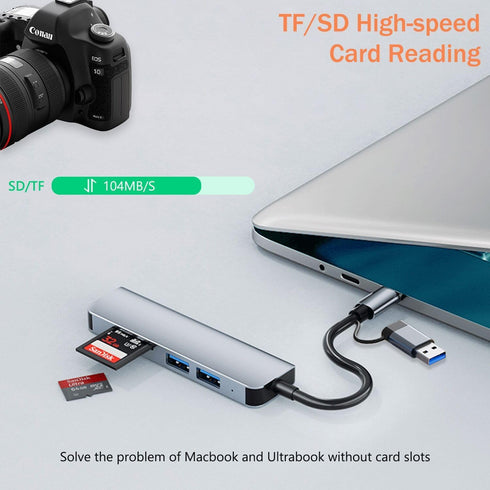 vienon 5 1 3 3.0 in Aluminum USB-C Hub with Memory Card Reader and USB Ports, for PC, Laptops, MacBook Pro/Air, iMac