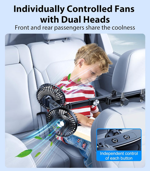5V/ 12V /24V Long Arm Dual Head Car Cooling Fans for Back Seat for Kids, Usb Car Backseat Headrest Fan for Baby Rear