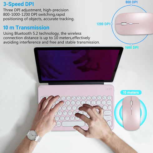 Ultra-Slim Small Bluetooth Keyboard and Mouse Combo, Portable Wireless Keyboard for Android Tablet, iPhone, Windows