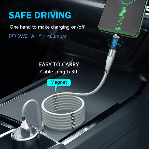 AICase Magnetic Charging Cable, Super Organized Retractable Fast Charging Cable, 3 in 1 Self Winding Phone Cable with