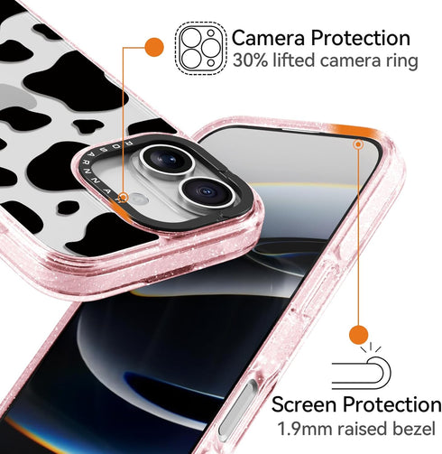 Rosarnnah 17 6.6 (6.3") for iPhone Case Cute - Durable Shockproof ft Drop Impact Phone Case - Funny Milk Cow Print