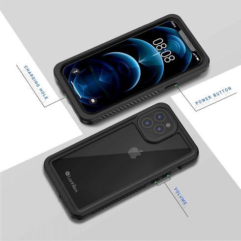 Lanhiem Waterproof Dustproof Shockproof Case for iPhone 12 - Built-in Screen Protector, Full Body Cover, Black