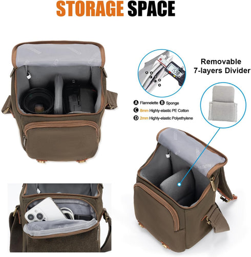 CADeN Compact Camera Bag Case: Small 1.0 Brown, Canvas Leather Trim, Waterproof, Compatible for Nikon, Canon, Sony