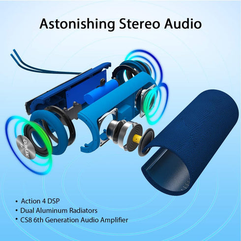 X21 Portable Bluetooth Wireless Speaker, Waterproof with FM Radio, Micro SD Card MP3 Player for Outdoor Use (Blue)
