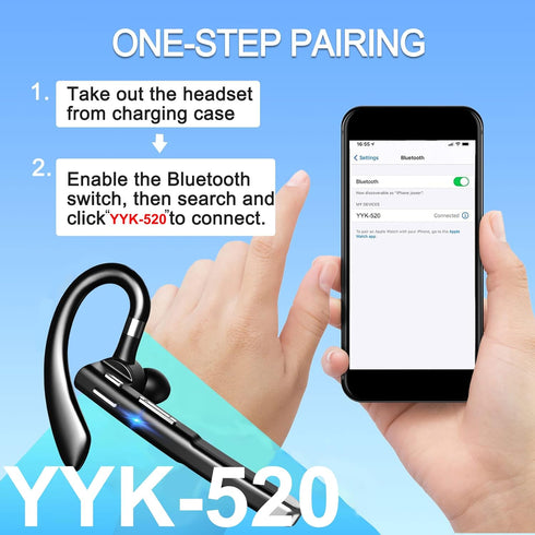 Bluetooth Headset for Cell Phones, 500Hrs Standby Time with LED Charging Case, Hands-Free Bluetooth 5.1