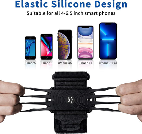 Wristband Running Phone Holder for iPhone 15/14/13/12 Pro Max/11/X/8 Plus/8/7, 360°Rotatable with Key Holder, Sports Wristband for Samsung Galaxy and All 4''-6.5''Phones (Non-Removable-S)