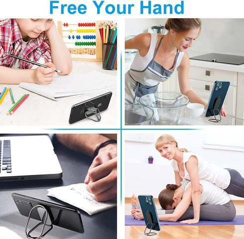 Cell Phone Ring Holder Finger Kickstand - CLZWiiN Foldable 360° Rotation Stand for Desk, Magnetic Car Mount, Gun Black