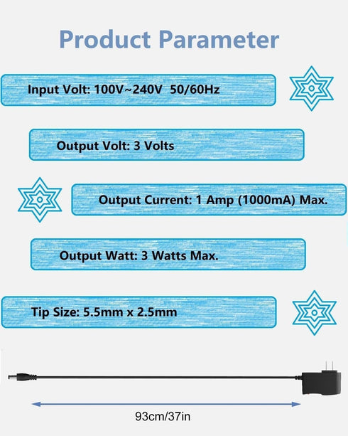 3V 1A Power Adapter Supply 3W AC/DC Adapter 100-240V 50/60Hz to DC 3V 1A Power Supply Transformer with 5.5mm x 2.5mm US Plug for Mini Fan Speaker Electric Toothbrush Fountains etc.