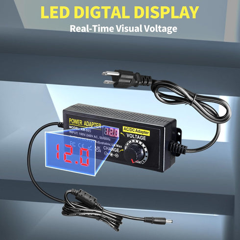 Universal Power Supply Adjustable 3V~12V, 12A 144W Variable Switching Adapter, 100V-240V AC to DC Converter with 14 Tips