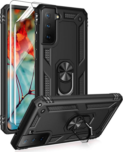 Androgate for Samsung Galaxy S21 5G Case, Military-Grade Metal Ring Holder Kickstand, Shockproof Cover