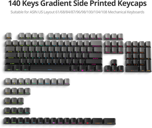 Guffercty kred 140-Keys Side Printed Keycap, PBT Gradient Keycaps 75 Percent, Cherry Profile Minimalist Style Custom