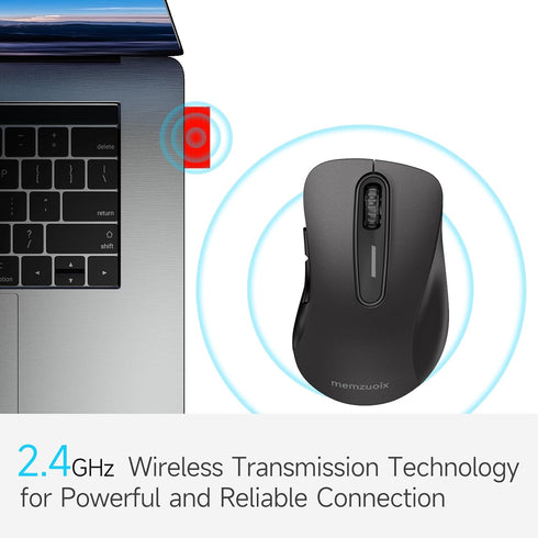 memzuoix 2.4G Wireless Mouse, 1200 DPI Computer Wireless Mouse with USB Receiver, Portable Wireless USB Mouse Battery Powered Cordless Mouse for Laptop, PC, Desktop, 5 Buttons (Matte Black)