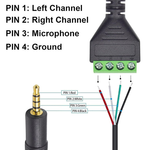 Poyiccot 2Pack 3.5mm Screw Terminal Block Cable, 3.5mm to Speaker Wire Adapter Cable, 30cm TRRS Stereo Male to 4
