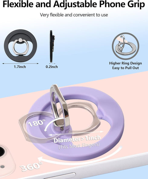 Magnetic Phone Grip (MagGo), Removable Phone Holder Stand, Adjustable Finger Ring Grip Compatible with MagSafe iPhone