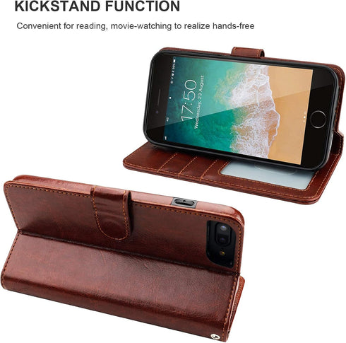 Bocasal Wallet Case for iPhone 7/8 Plus with Card Holder, PU Leather Kickstand, Shockproof Flip Cover 5.5 inch (Brown)