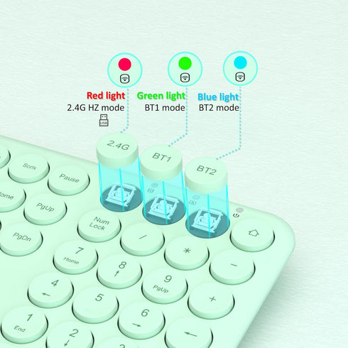 UBOTIE Wireless Green Keyboard, Bluetooth 2.4GHz Dual Mode Connection, Slim Quiet Round Keycaps, Full Size for PC MAC