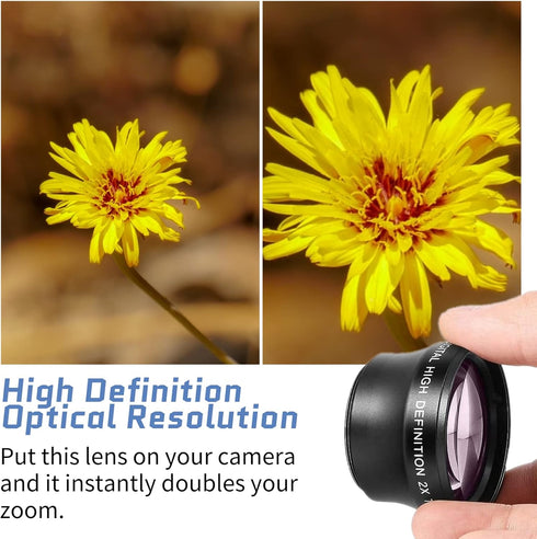 2X Telephoto Lens, Magnification HD Converter Lens for 37mm Mount Camera, Doubles Camera Zoom Default