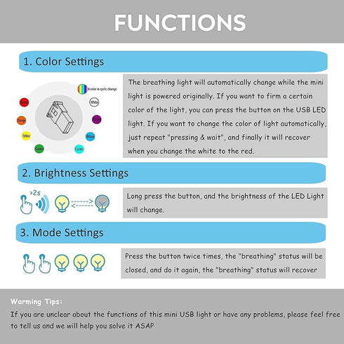AOZITA 8 5V) 2) Mini USB LED RGB Light Brightness Adjustable Color Changeable for Car, Laptop, Keyboard. Atmosphere
