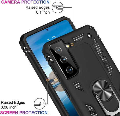 IKAZZ for Galaxy S21 Plus Case, Military Grade Shockproof Heavy Duty with Magnetic Kickstand, Black