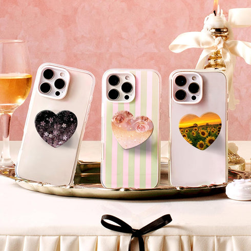 Luhoit 3 Pack Expanding Moblile Phone Grip Heart Glass Kickstand for Smartphones, Cell Phone Collapsible Stand