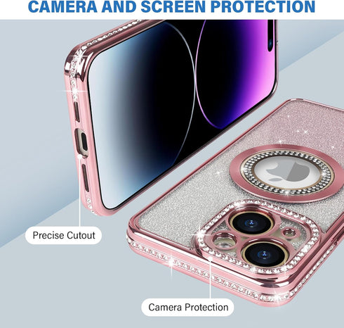 Losin 15 Compatible with iPhone Magnetic Glitter Case Compatible with MagSafe Luxury Bling Rhinestone Case with Logo