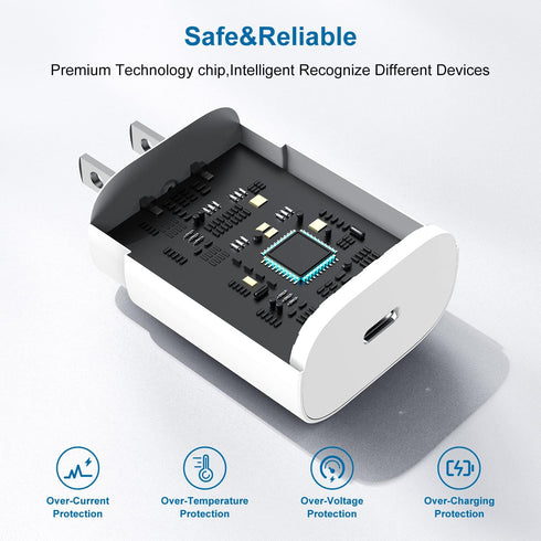 25W PD USB C Wall Charger 2 Pack & 6ft Cable for Samsung Galaxy S23 S22 S21 S20 Plus, Note 20 10 9, Pixel 6 5 4 Pro XL.