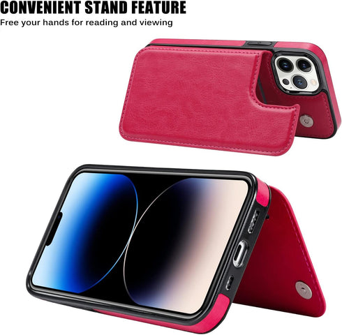 Compatible with iPhone 14 Pro Max 6.7” Wallet Case +1 Screen Protector, Slim Protective Case with Card Holder, PU