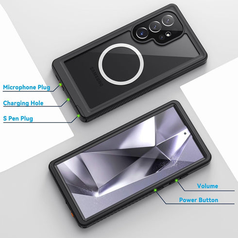 Lanhiem Magnetic Case for Samsung Galaxy S24 Ultra, IP68 Waterproof Dustproof, Built-in Screen Protector, Rugged Cover,