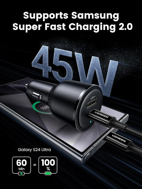 UGREEN 63W USB C Car Charger Adapter, PPS 45W Super Fast Charging 2.0 Type C Car Charger Cargador para Carro, Dual USB Car Charger for iPhone 15/14/13/12, Galaxy S24/S23/S22/Series, iPad, MacBook