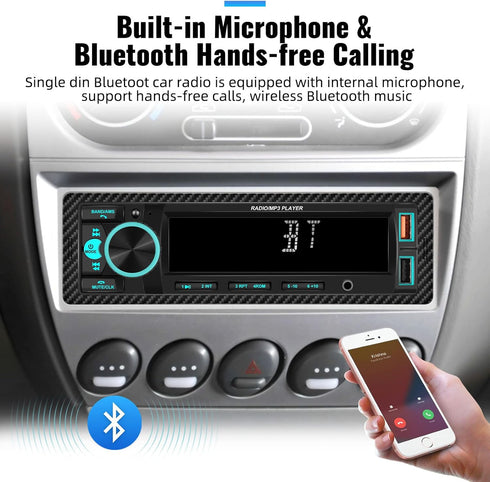 UNITOPSCI Single Din Bluetooth Multimedia Car Stereo Radio Bluetooth Hands-Free Calling Audio Receiver FM Radio Car MP3 Player AUX in/Dual USB Port Digital Media, Fast Charging with Remote Control