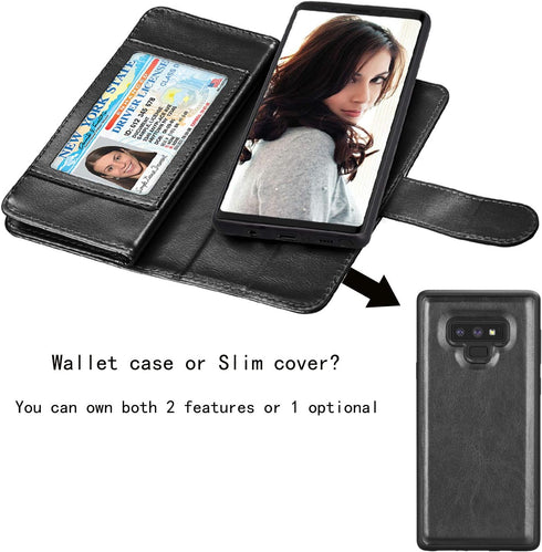 NJJEX Wallet Case for Galaxy Note 9, Luxury PU Leather, Detachable, Kickstand, Magnetic Phone Case with 9 Card Slots &