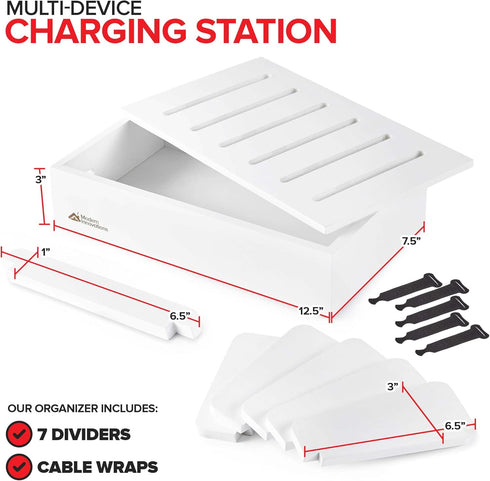 Modern Innovations Bamboo Charging Station for Multiple Devices, Wood Organizer, Desk Docking Stand for Cell-Phone