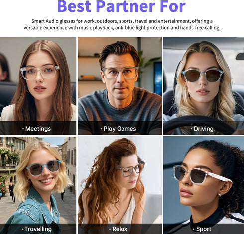 Tulbeys Smart Glasses for Women Men, Bluetooth Glasses with Photochromic Lenses, Touch Control Voice Assistant