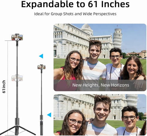 KINGJOY 61" Selfie Stick Tripod with Bluetooth Remote, Heavy Duty Aluminum Extendable Vlogging Stand with Metal Base