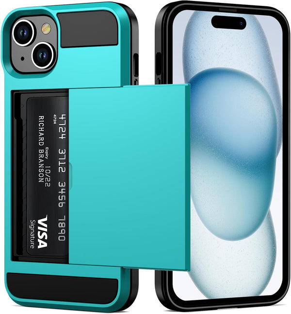 Vofolen Case for iPhone 15 with Card Holder, Dual Layer Shockproof Wallet Phone Case with Hidden Card Slot, Slim Hard