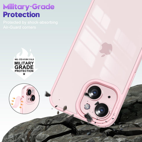 oakxco Thin Slim Clear Case for iPhone 15/14/13, Light Pink Transparent Hybrid Hard Plastic & Soft Silicone Bumper